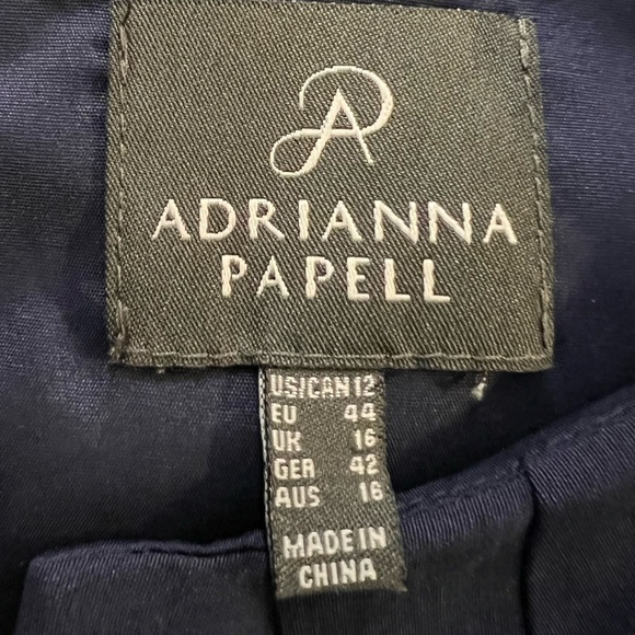 Adrianna Papell $140 Navy Blue Knit Crepe Draped Sleeveless Midi Dress 12 - Picture 6 of 11